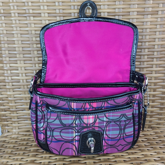 Coach Tartan Plaid Poppy Signature Small Penny Flap Shoulder Bag Purse Purple - Picture 13 of 16